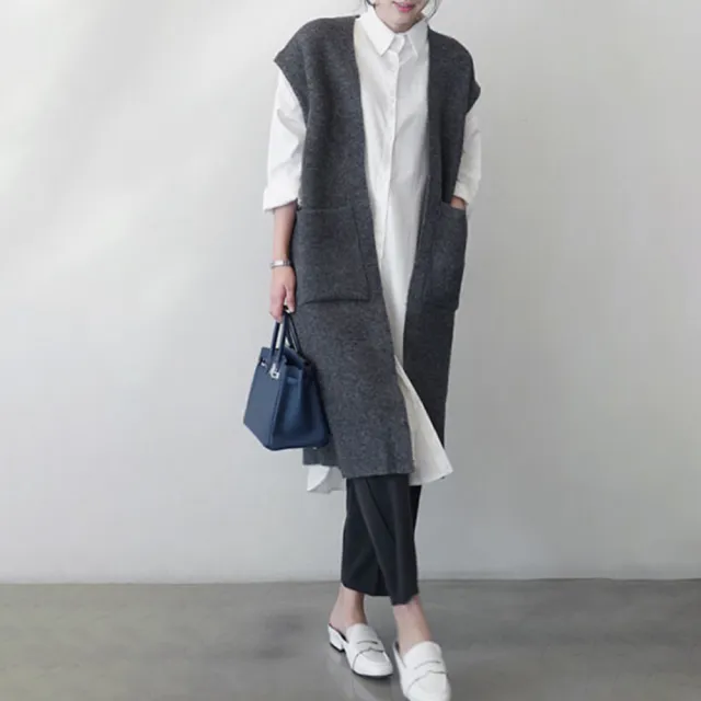 【ACheter】韓版OL寬鬆直筒顯瘦冰棉長袖寬鬆中長版襯衫#106530(白/黑)