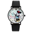 【Disney 迪士尼】經典組合米奇米妮復古黑色皮帶錶