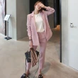 【米蘭精品】西裝外套 九分褲 兩件套(簡約休閒粉色修身女套裝73xs12)