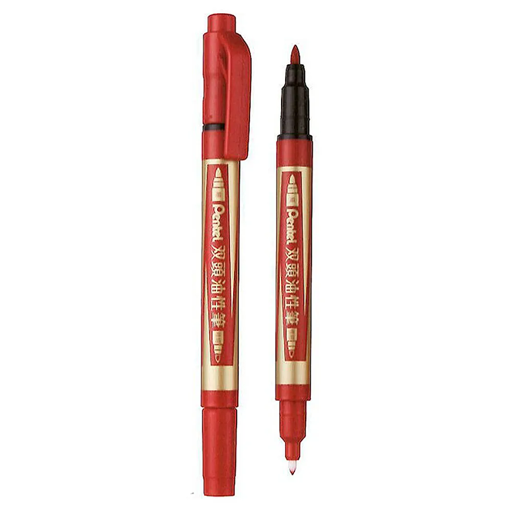 【Pentel 飛龍】N75W-B 雙頭油性筆 紅(4入1包)