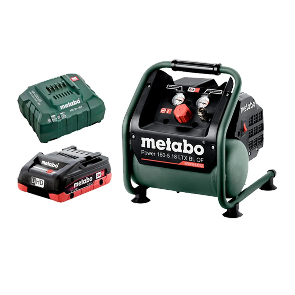 【metabo 美達寶】18V鋰電無刷無油空壓機  POWER 160-5 18 LTX BL OF 5.5HD單電版(優惠套裝組合)