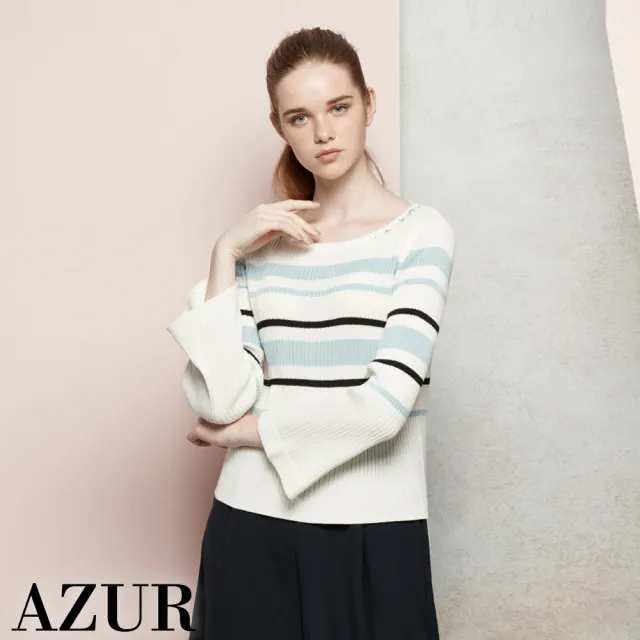 【AZUR】時尚女伶經典條紋印花針織衫