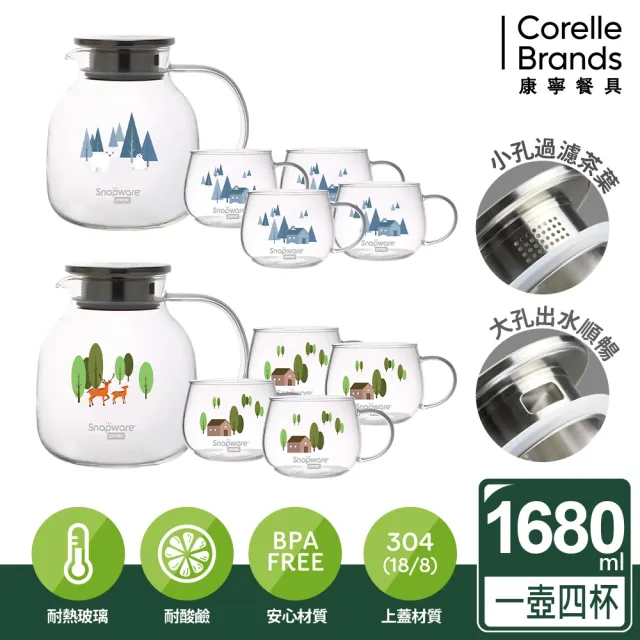 【CorelleBrands 康寧餐具】耐熱玻璃圓壺組-1680ML(兩款可選)