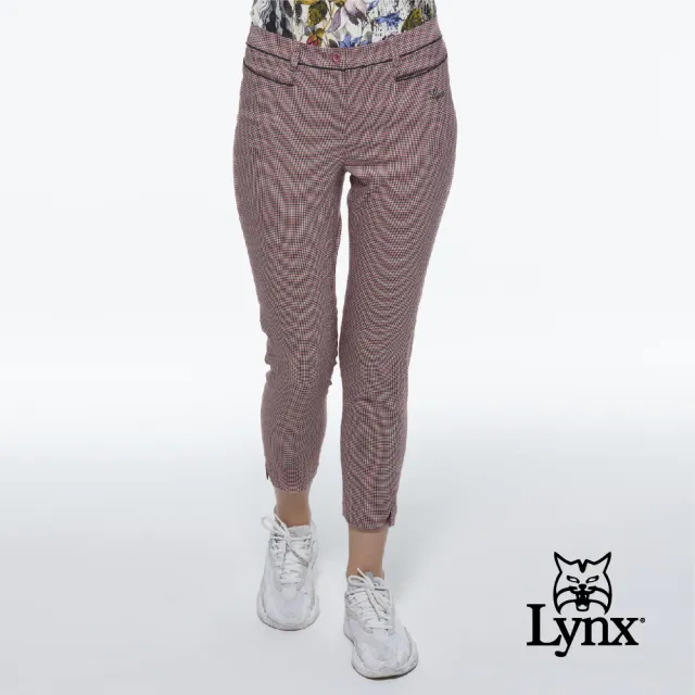 【Lynx Golf】女款日本進口布料千鳥紋保暖舒適出芽設計窄管休閒八分褲(紅格)