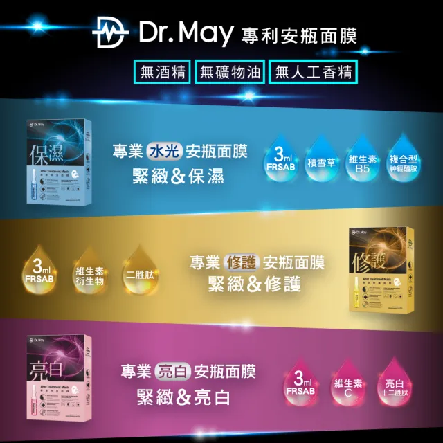 【Dr. May 美博士】專業面膜全系列7盒組(保濕4修護2亮白1)