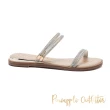 【Pineapple Outfitter】閃亮鑽搭配金屬綴飾 雙細帶平底拖鞋(白色)