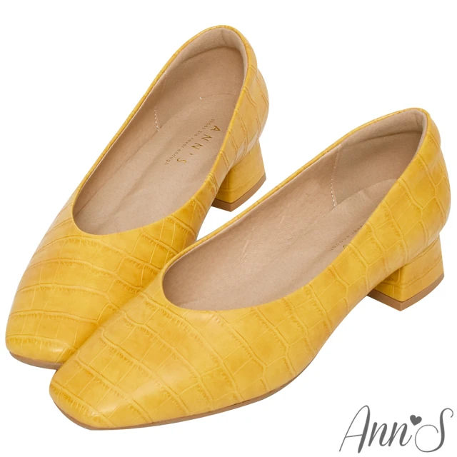 【Ann’S】豆腐岩-顯瘦V口方頭低跟鞋3.5cm(黃)