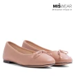 【MISWEAR】女-平底鞋-MISWEAR 真皮蝴蝶結寬版芭蕾鞋-甜美粉