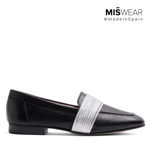 【MISWEAR】女-平底鞋-MISWEAR 真皮銀飾寬版樂福鞋-百搭黑