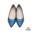 【A.S.O 阿瘦集團】健步通勤個性牛皮低跟鞋(藍)