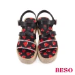 【A.S.O 阿瘦集團】BESO活力俏媽咪派對水果蝴蝶結船台涼鞋(黑)
