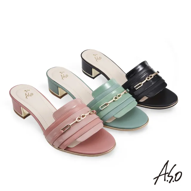 【A.S.O 阿瘦集團】健步美型時尚拼接鍊條拖鞋(粉紅)