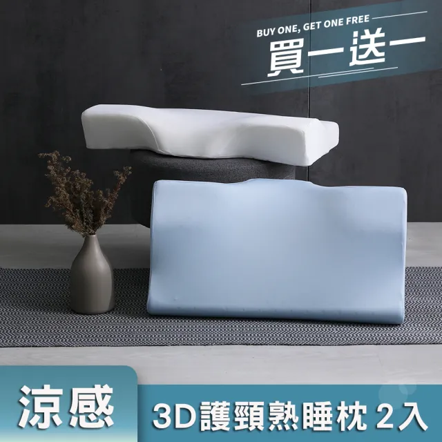 【House Door 好適家居】涼感布3D護頸型記憶枕(11CM/2入 熟睡枕)