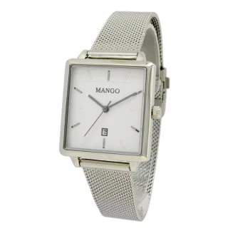 【MANGO】知性極簡方型不鏽鋼米蘭帶腕錶-MA6765L-80(銀色/28mm)