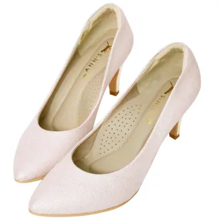 【Ann’S】幸福第一步-MIT質感電鍍鞋跟氣墊尖頭跟鞋7.5cm(粉)