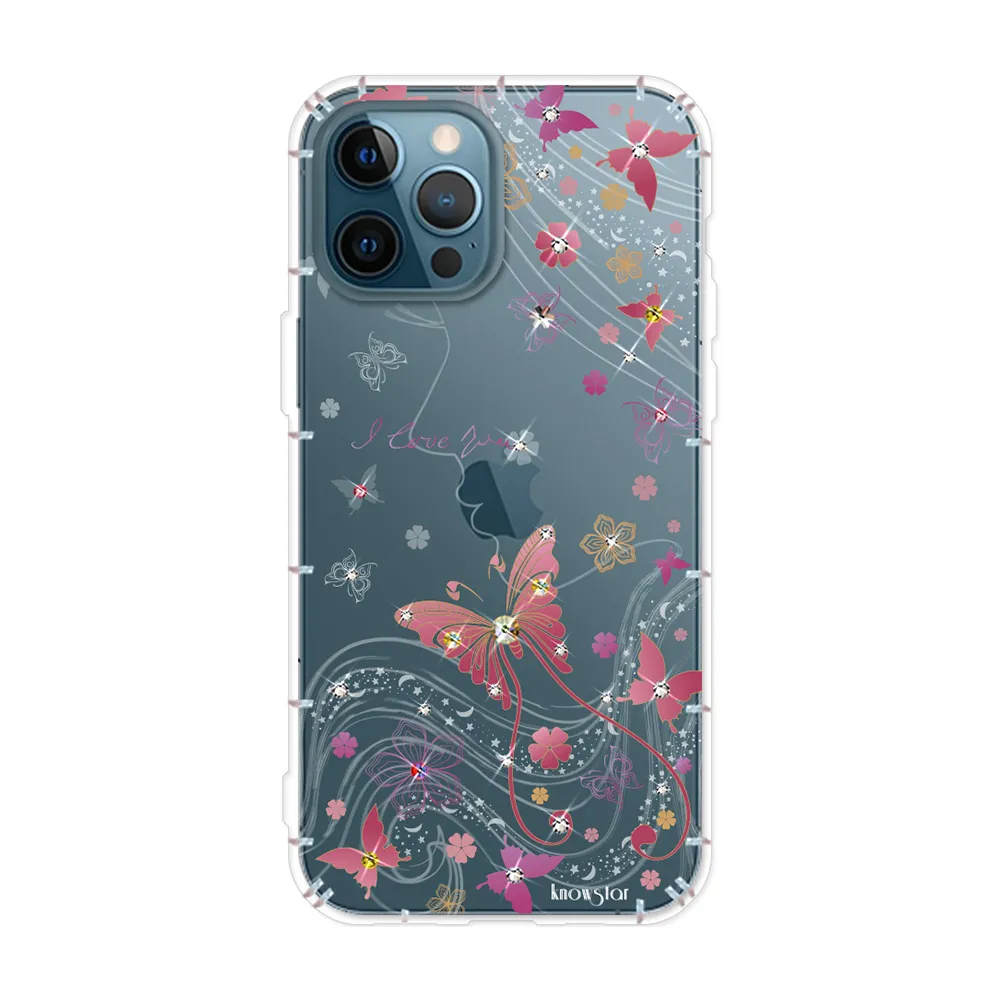 【KnowStar】APPLE iPhone 12 Pro Max 6.7吋 奧地利彩鑽防摔手機殼-燕尾蝶(鏡頭孔增高版)