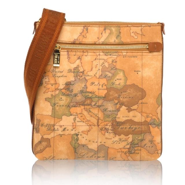【Alviero Martini】義大利地圖包 扁型小側背包(地圖黃)