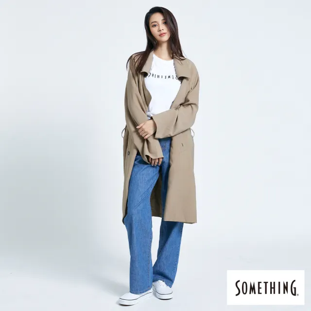 【SOMETHING】女裝 長版風衣外套(咖啡色)