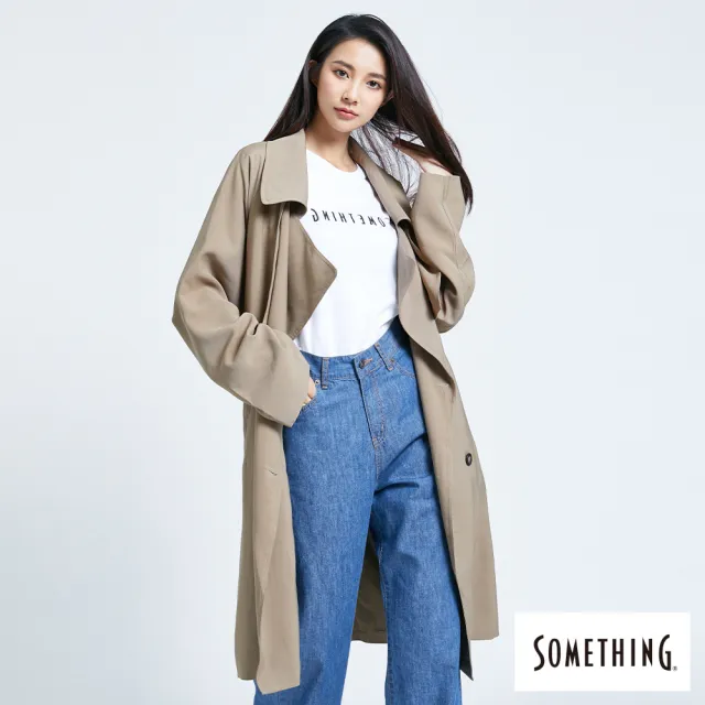 【SOMETHING】女裝 長版風衣外套(咖啡色)