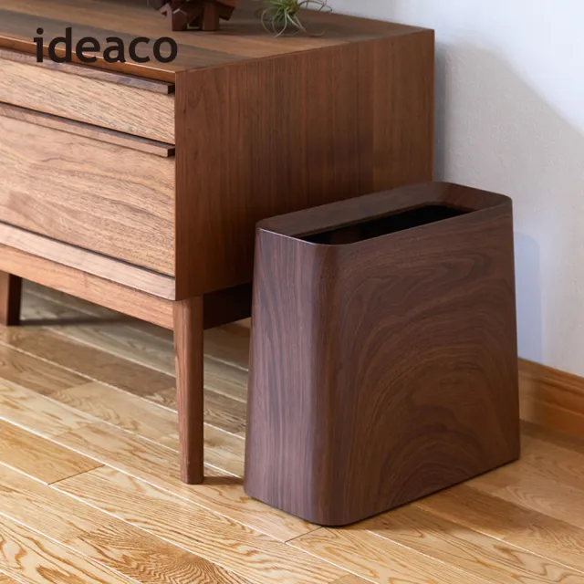 【IDEACO】日本ideaco 胡桃木紋方形家用垃圾桶-11.5L(方形/廚房/客廳/臥房/書房)