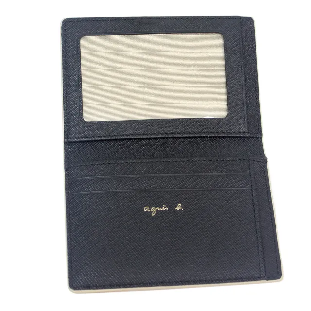 【agnes b.】金屬草寫字母牛革對折證件卡片夾(黑)