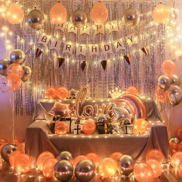 【阿米氣球派對】玫瑰金月亮生日氣球套餐組(氣球 生日氣球 生日佈置)