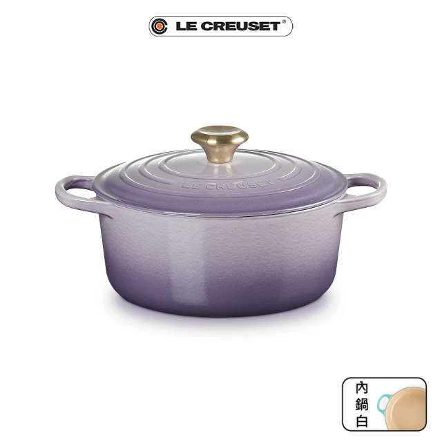 Le CreusetLe Creuset 典藏琺瑯鑄鐵鍋圓鍋 24cm-福利品(藍鈴紫-淡金頭-內鍋白)