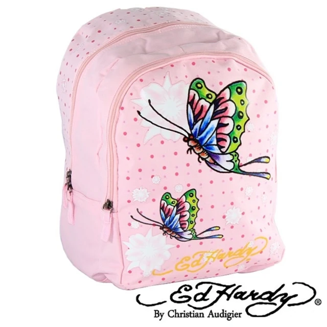 Ed Hardy 印刷蝴蝶花朵雙層小背包粉色款(限量出清 數量有限售完為止)