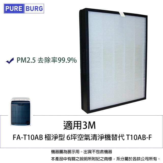 PUREBURG 適用3M FA-T10AB 極淨型6坪空氣清淨機 副廠高效HEPA濾網 T10AB-F