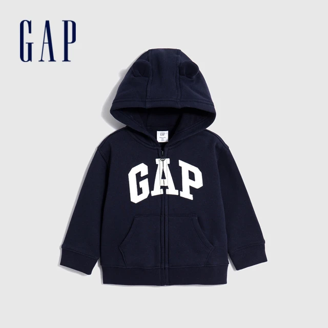 GAP 男幼童裝 Logo印花連帽外套 碳素軟磨法式圈織系列
