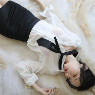 【流行E線】女秘書 含絲襪5件裝F/XL情趣角色扮演服 性感OL女秘書情趣內衣褲 透膚情趣睡衣(MA7229)