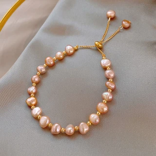 【I.Dear Jewelry】網紅氣質款巴洛克粉紅天然珍珠串珠手鍊(粉色)