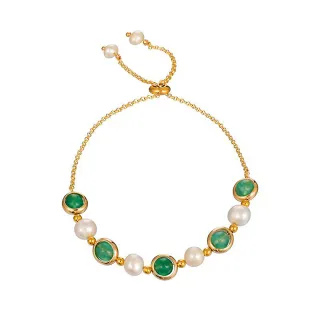 【I.Dear Jewelry】網紅氣質款巴洛克天然珍珠綠水晶串珠手鍊(綠色)