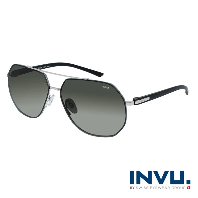 【INVU】瑞士雙樑俐落多邊形偏光太陽眼鏡(銀/黑 P1003B)