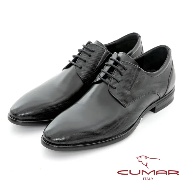 【CUMAR】簡約時尚 真皮簡約綁帶紳士鞋(黑色)