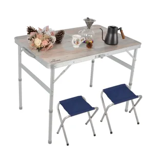 【LIFECODE】《009》橡木紋鋁合金折疊桌90x60cm+2張帆布椅