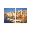 【24mama 掛畫】二聯式 油畫布 歐洲荷蘭 繪畫藝術 城市建築 船 河水 無框畫-30x40cm(阿姆斯特丹河)