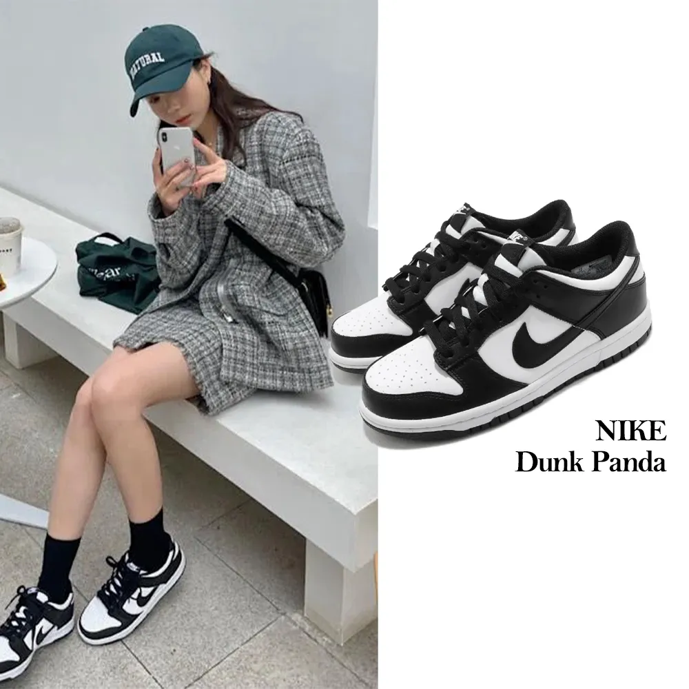 NIKE 耐吉】休閒鞋熊貓Dunk Low GS 大童鞋經典皮革白黑女鞋(CW1590-100