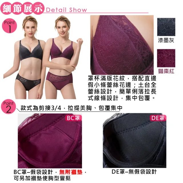 【Swear 思薇爾】2件組維納斯系列B-E罩蕾絲集中包覆女內衣(灰+紅)