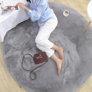 北歐風仿兔毛加厚地墊地毯圓形90cm銀灰色