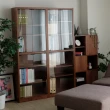 【EASY HOME】雙層強化玻璃門厚板書櫃-胡桃色(公仔櫃 裝飾櫃 書櫃 玻璃櫃)