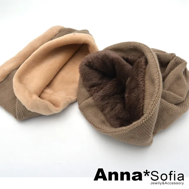 【AnnaSofia】加厚保暖圍脖毛帽二件組-山圖方標 針織內絨毛 現貨(駝系)