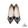 【A.S.O 阿瘦集團】流行時尚 健步通勤漆皮飾釦高跟鞋(黑)
