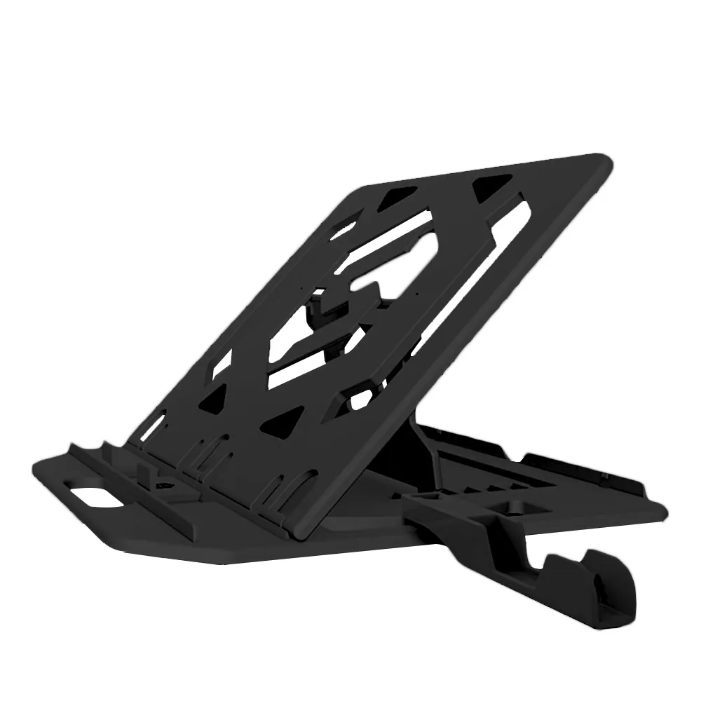 【3D Air】多功能折疊便攜可旋轉7檔增高筆電散熱支架-贈手機支架(黑色)