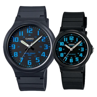 【CASIO 卡西歐】文青時尚簡約情人對錶/黑藍x黑藍(MW-240-2B+MQ-71-2B)