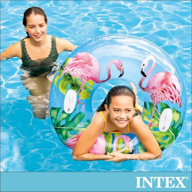 【INTEX】熱帶風格雙握把充氣泳圈-直徑97cm-3種款式可選_適9歲以上(58263)