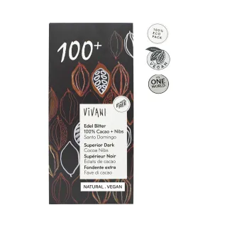 【Vivani】德國100%極黑巧克力片 80g