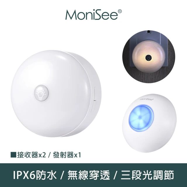 莫尼希 MoniSee 北歐風觸控夜燈無線門鈴-電池款/套組/一對一(小夜燈/床頭燈/居家門鈴/音樂門鈴)