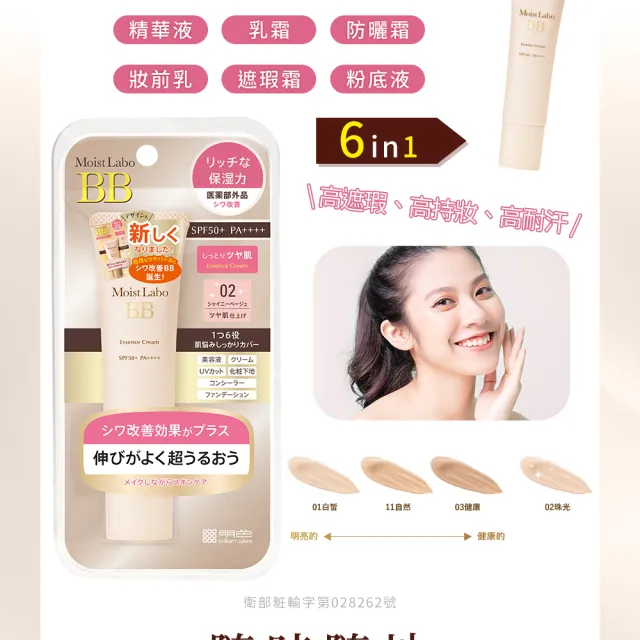 【MEISHOKU 明色】Moist Labo 保濕遮瑕精華BB霜 SPF50+ PA++++ 30g(成分升級 保養型底妝 色號任選)