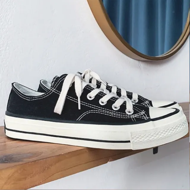 【X-INGCHI 帆布帆】大尺碼黑色復古低筒帆布鞋-NO.X0174
